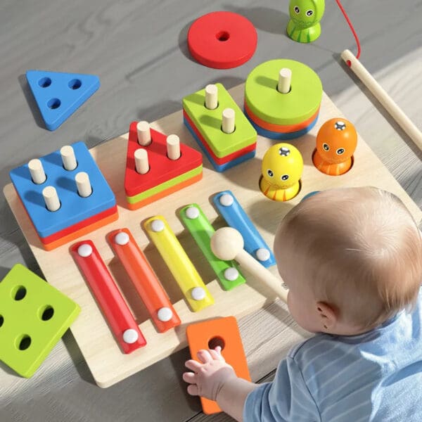 Wholesale Wooden Stacking Block Toys Fishing, Stacking, and Xylophone Educational Toy for Kids Color and Shape Recognition - Image 6