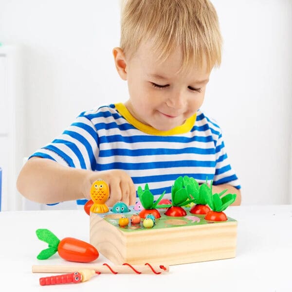 Wholesale Wooden Fish Toys 3-in-1 Carrot Pulling, Fishing, and Bug Catching Game Educational Toy for Kids Dropshipping - Image 3