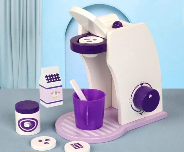 Wholesale Wooden Pretend Play Toys Purple Bread Machine Coffee Maker and Mixer Set Educational Toy for Kids Dropshipping - Image 8