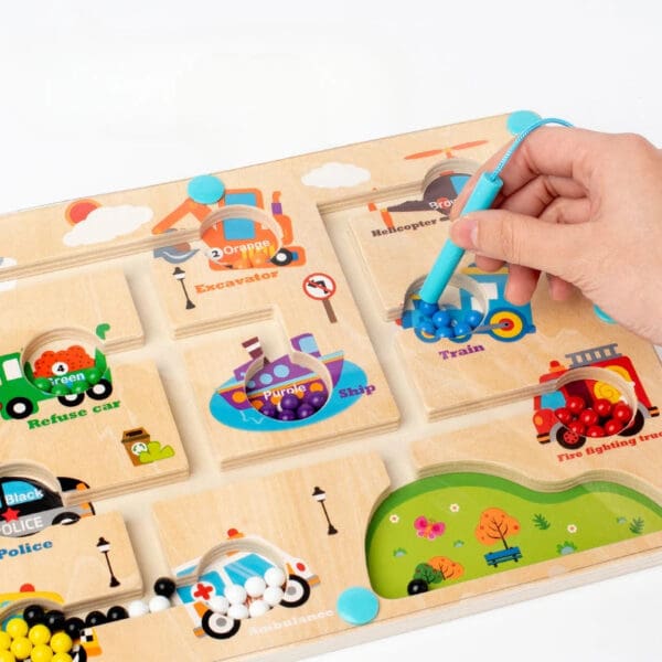 Wholesale Wooden Magnetic Animal Beads Maze Toy Educational Color Sorting Dinosaur Traffic Maze Game for Kids Sensory Activities - Image 3