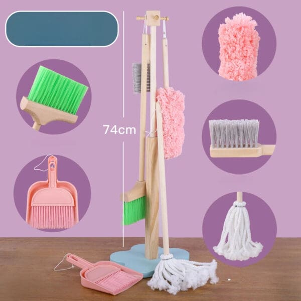 Wholesale Wooden Pretend Play Toys Cleaning Set for Kids Broom and Dustpan Montessori Educational Housekeeping Toy for Kids - Image 2