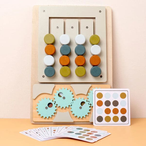 Manufacture Color Matching Game Wooden Puzzle for Kids, Montessori Rotating Four-Color Gear Maze for Shape and Color Recognition - Image 3