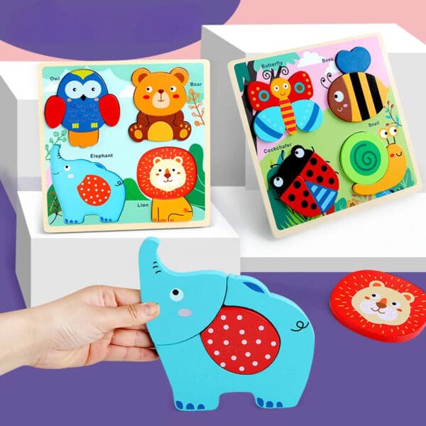 Wholesale Wooden Animal Jigsaw Puzzle Large Size Educational Toy for Kids 1-3 Years Early Childhood Learning Dropshipping