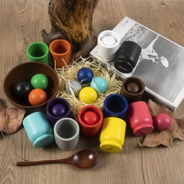 Wholesale Wooden Color Matching Game 12 Color Balls and Cups Preschool Educational Toys Montessori Aids for Kids - Image 3