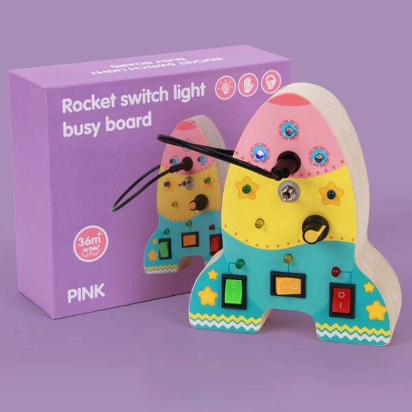 Wholesale Wooden Rocket LED  Busy Board Educational Sensory Toys for Toddlers Montessori Learning Light Switch Autism Toystion - Image 6