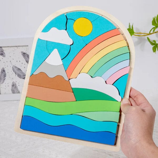 Wholesale Wooden Rainbow Jigsaw Puzzle Educational Toy for Kids 3D Color Cognition and Focus Training Matching Puzzle Fun - Image 2