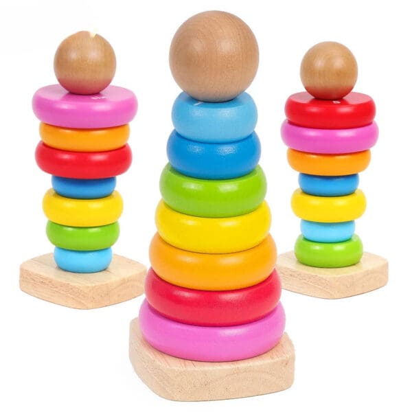 Wholesale Wooden Stacking Game Rainbow Ring Tower Montessori Educational Toy Customized Stacking Blocks Dropshipping - Image 4