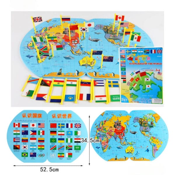 Wholesale Wooden World Map Toy 3D Educational Toy with 36 Country Flags for Kids Geographical Knowledge Dropshipping - Image 8