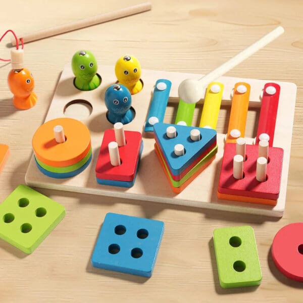 Wholesale Wooden Stacking Block Toys Fishing, Stacking, and Xylophone Educational Toy for Kids Color and Shape Recognition - Image 3