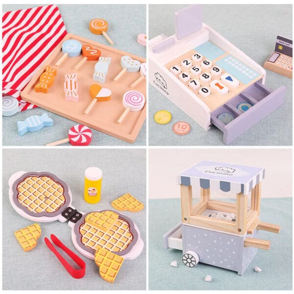 Wholesale Wooden Pretend Play Toys Popcorn Cart Candy Set Educational Kitchen Toy for Kids Early Learning Dropshipping - Image 4