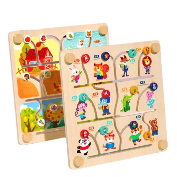 Wholesale Wooden Animal Vehicle Board Game Maze Double-Sided Walking Track Educational Toy for Kids Dropshipping - Image 5