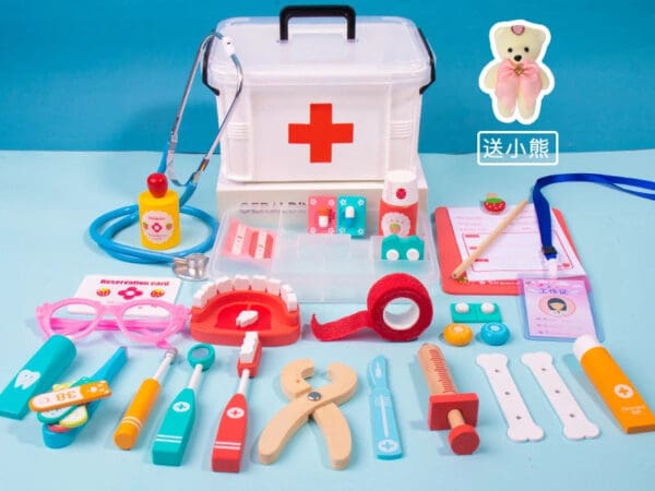 Wholesale Wooden Pretend Play Toys Simulation Doctor Medical Kit for Kids Role Playing Set Wooden Equipment for Boys and Girls - Image 5