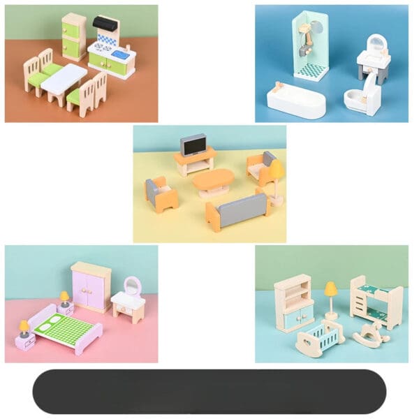 Wholesale Wooden Pretend Play Toys Small Furniture Set for Kids Role Playing Toy for Girls Montessori Dollhouse Simulation Fun - Image 8