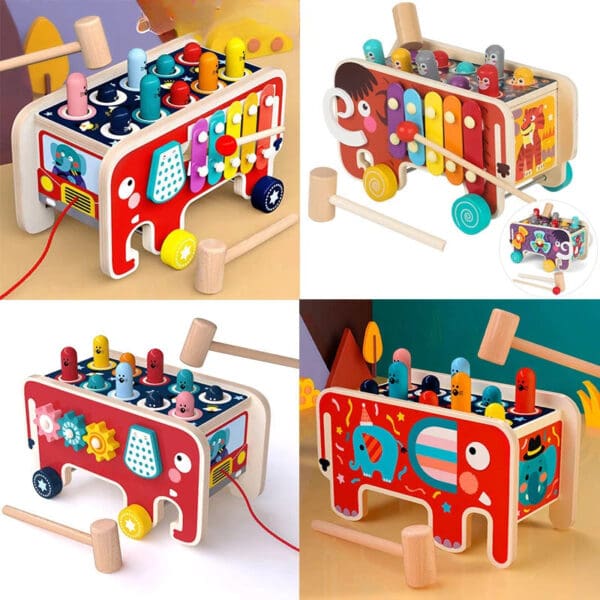 Wholesale Wooden Elephant Whack a Mole Game Educational Toy for Kids Hammer and Xylophone Dropshipping