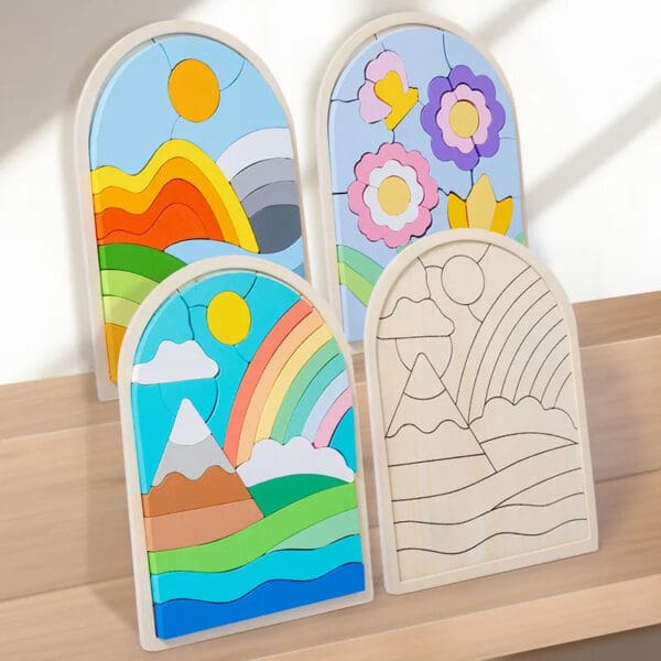 Wholesale Wooden Rainbow Jigsaw Puzzle Educational Toy for Kids 3D Color Cognition and Focus Training Matching Puzzle Fun - Image 4