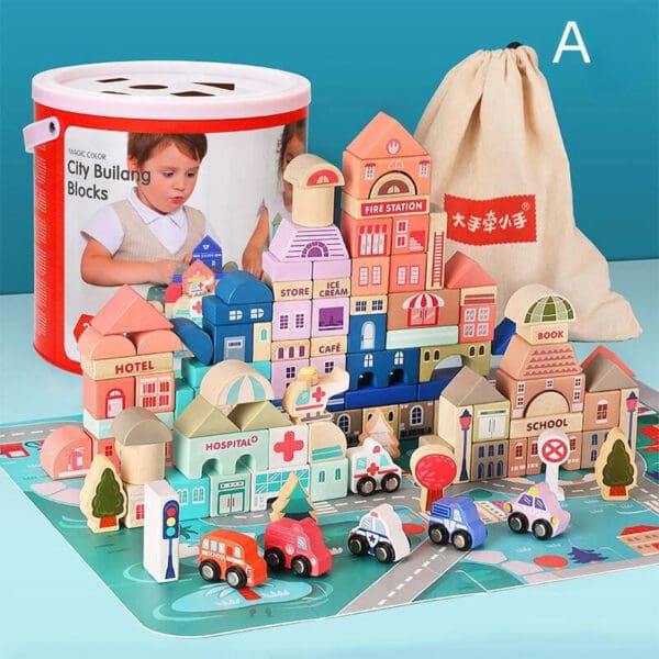 Wholesale Wooden Building Blocks Toy Macaron City Construction Blocks Educational Toy for Kids Montessori Urban Traffic Fun - Image 8