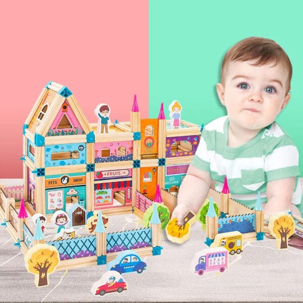 Wholesale Wooden Doll Houses Building Block Model for Kids Creative DIY Castle Villa Toy Perfect for Children Dropshipping