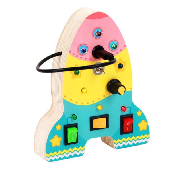 Wholesale Wooden Rocket LED  Busy Board Educational Sensory Toys for Toddlers Montessori Learning Light Switch Autism Toystion - Image 5