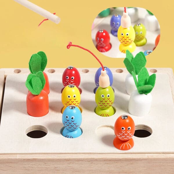 Wholesale Wooden Lacing Beads Fishing Radish Set Montessori Educational Toy for Kids Sequencing Stacking Block and Color Sorting - Image 2