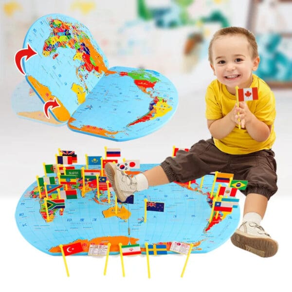 Wholesale Wooden World Map Toy 3D Educational Toy with 36 Country Flags for Kids Geographical Knowledge Dropshipping - Image 4