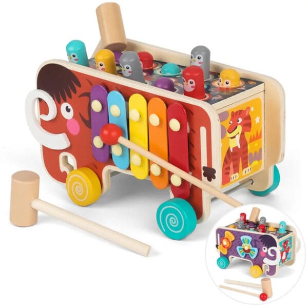 Wholesale Wooden Elephant Whack a Mole Game Educational Toy for Kids Hammer and Xylophone Dropshipping - Image 9