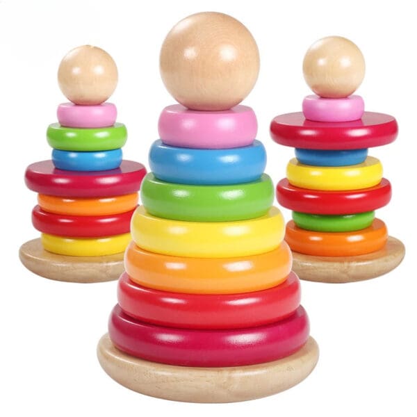 Wholesale Wooden Stacking Game Rainbow Ring Tower Montessori Educational Toy Customized Stacking Blocks Dropshipping