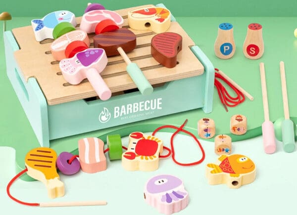 Wholesale Wooden Pretend Play Toys Multifunctional BBQ Grill Set for Kids Interactive Cooking Game Simulation Kitchen Toys