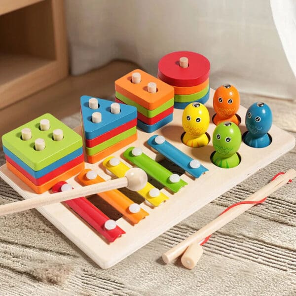 Wholesale Wooden Stacking Block Toys Fishing, Stacking, and Xylophone Educational Toy for Kids Color and Shape Recognition - Image 4