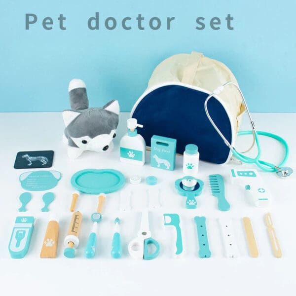 Wholesale Wooden Pet Doctor Role Playing Toys Educational Medical Box Set for Kids Early Learning Simulation Toy for Kids