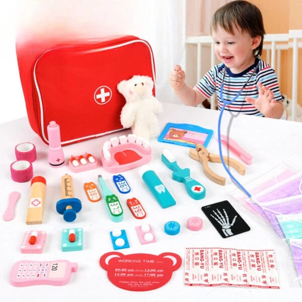 Wholesale Wooden Pretend Play Toys Doctor Nurse Medical Kit Simulation Toy Set for Kids Dropshipping - Image 4