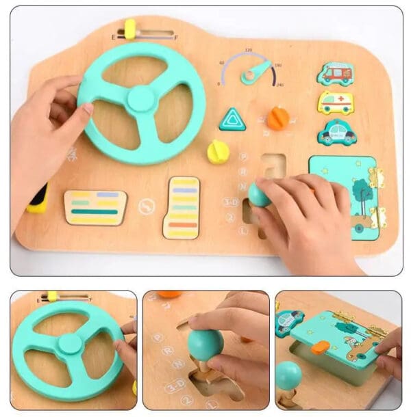 Wholesale Wooden Busy Board Montessori Sensory Activity Toy for Kids Car Steering Wheel and Locking Features Dropshipping - Image 5