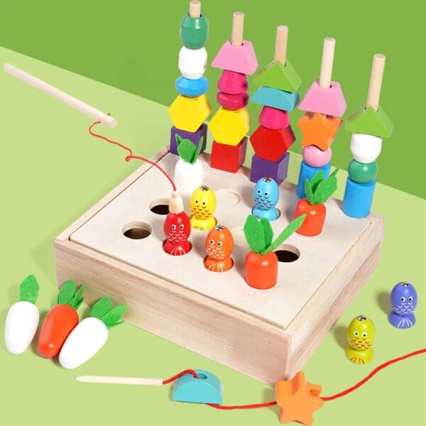 Wholesale Wooden Lacing Beads Fishing Radish Set Montessori Educational Toy for Kids Sequencing Stacking Block and Color Sorting - Image 7