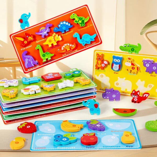 Wholesale Wooden Blocks Puzzle with Magic Sticker Educational Toy for Kids Number Animal Traffic Matching Board Montessori Fun - Image 2