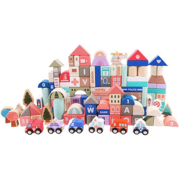 Wholesale Wooden Building Blocks Toy Macaron City Construction Blocks Educational Toy for Kids Montessori Urban Traffic Fun - Image 4